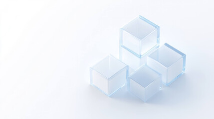 Fototapete - Clear glass cubes arranged in minimalist style on white background create serene and modern aesthetic. simplicity of design evokes sense of calm and clarity