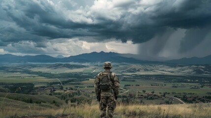 Soldier Overlooking a Scenic Landscape