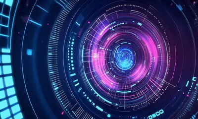 Wall Mural - abstract futuristic background with colorful glowing light effects and circuit board elements on a d