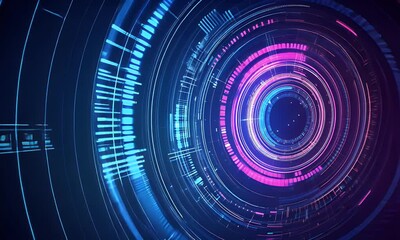 Wall Mural - abstract futuristic background with colorful glowing light effects and circuit board elements on a d