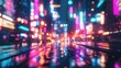 © Charoen - A city street with neon lights and rain