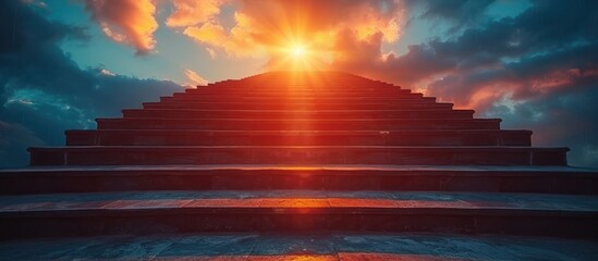 Poster - Stone steps leading up to a bright sunset.