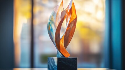Fototapete - A sculpture of a flame is sitting on a pedestal