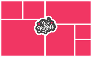 Aufkleber - Photo collage template with and Love Yourself hand lettering, perfect for personal projects or social media posts.