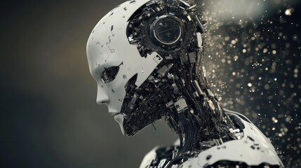 Fototapete - A robot with a face made of metal and wires