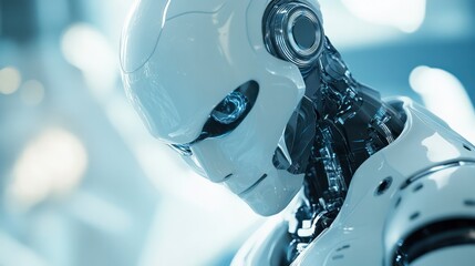 Fototapete - A robot with blue eyes and a white face