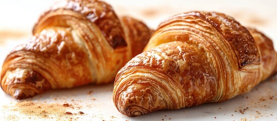 Canvas Print - Two golden brown croissants on a white surface.