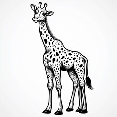  Giraffe Standing Tall with Detailed Spots and Engraved Fur Texture