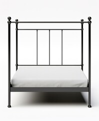 Wall Mural - A minimalist metal bed frame, black finish, industrial chic style, isolated on white background  