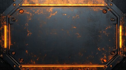 A textured metal panel with glowing orange accents, suitable for a digital interface or graphic design.