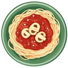 Wall Mural - Spaghetti with tomato sauce and mushroom slice served on a green plate