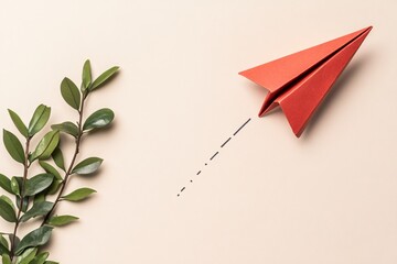 Collage of Office Tools with Leading Paper Plane Representing Business Growth and Leadership