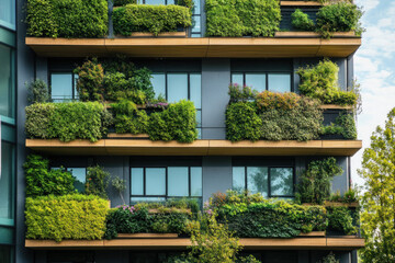 A vibrant green building stands out against a clear blue sky, embedded in a bustling urban area.