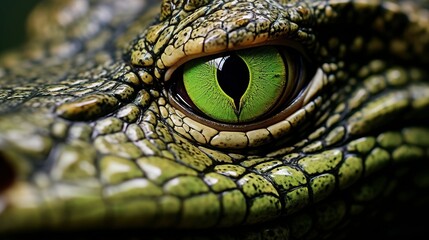 Wall Mural - Crocodile green eye and teeth show danger in the wild 