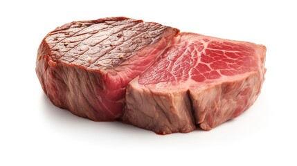 Wall Mural - A filet mignon steak, luxury meat cut, hyper-realistic 3D rendering, medium-rare, isolated on white background 