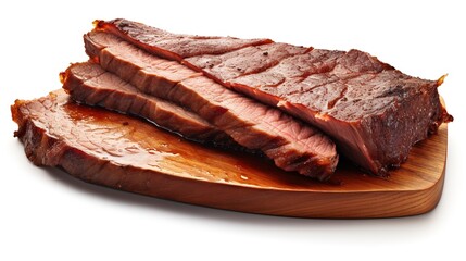 Canvas Print - A beef brisket slice, slow-cooked meat, 3D rendering, tender and juicy, isolated on white background 