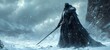 © Khukrit - Gallant Knight in Gleaming Obsidian Armor,Sword Poised to Strike on a Snow-Laden Battlefield