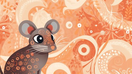 Wall Mural - Playful, Textured pattern, a mouse or rat illustrated with lively patterns and dynamic textures, creating a fun and engaging visual effect. 