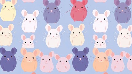 Sticker - Japanese cute rat repeated anime art style patterns with pastel colors 