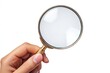 © MinixT - An single hand with a magnifying lens on a white backdrop. Generative Ai