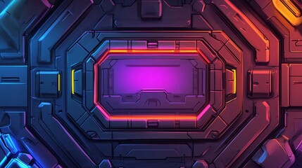 A futuristic, abstract digital background featuring neon elements and geometric patterns.