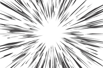 Canvas Print - Comic speed lines effect. Radial explosion on white background. Manga and anime book action and motion rays. Cartoon vector burst and abstract concentric shout and scream