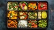 © Theeranan - A vibrant traditional Indian lunchbox, shot from above, with each compartment holding colorful, flavorful dishes.