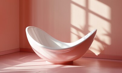 Wall Mural - A pink bathtub in a minimalist bathroom. AI.