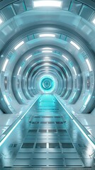 Wall Mural - Futuristic tunnel with glowing lights. AI.