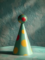 Poster - A colorful party hat with yellow and red dots. AI.