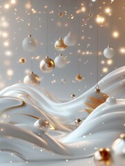 Wall Mural - Festive ornaments and twinkling lights create a magical winter scene. AI.