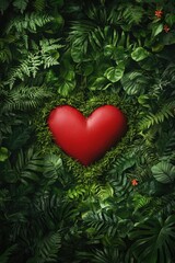 Wall Mural - Red heart among green foliage