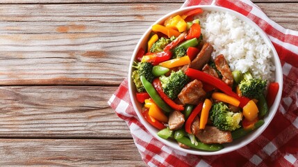 Sticker - Colorful Vegetable Stir-Fry with Rice in Bowl