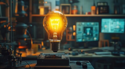 Wall Mural - Wooden Table with Light Bulb