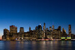 Stunning Manhattan Skyline at Dusk Over Water.