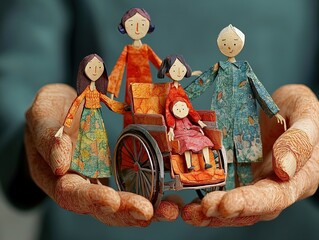 Wall Mural - Embracing Diversity: An Artistic Poster of Inclusivity Featuring Paper Dolls of Diverse Families, Including a Wheelchair User and a Pregnant Individual, Perfect for Empowering Sports Interiors