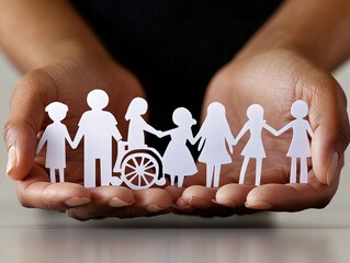 embracing diversity: an artistic poster of inclusivity featuring paper dolls of diverse families, in