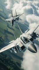 Two Fighter Jets Flying Above a Field of Clouds