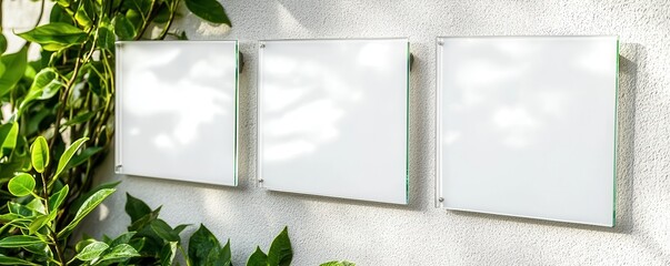 Wall Mural - Blank Glass Signs Mockup on White Wall.