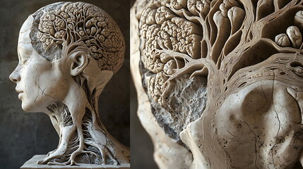 Poster - Intricate sculpture of a human figure intertwined with tree roots a masterpiece of nature and humanity combined in art