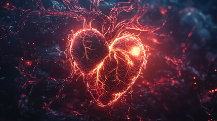 Aufkleber - Mesmerizing glowing heart illustration on dark background capturing the essence of emotions and inner strength