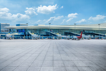 Aufkleber - Square ground and terminal building background in airport