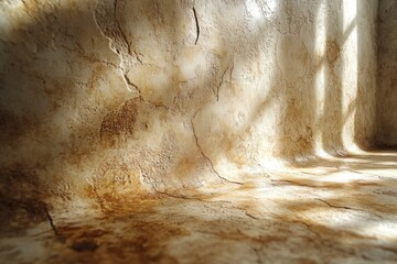 Wall Mural - A textured wall with a light brown tone and a beam of light hitting the floor.