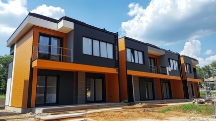 Modern Townhouses: Stylish Orange and Black Exterior 