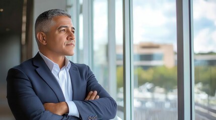 Thoughtful Mexican Businessman in Modern Office Setting