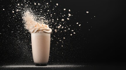 Flying Milkshake Against Black Background