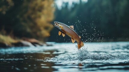 Trout Fish Jumping Out of Clear Water