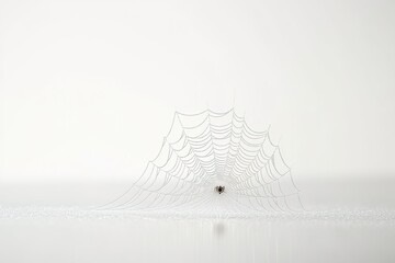 spider in center of web with dew drops on white background