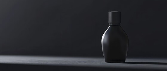 Mockup of black fragrance perfume bottle mockup isolated on dark background