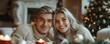 © dark_blade - sister and brother with bright hair sitting smiling wide on Christmas table. ai generated